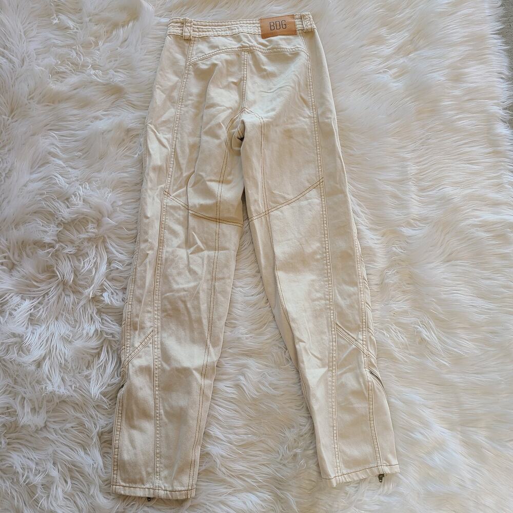 Urban Outfitters Jean Moto Y2K Tapered BDG Low Rise 24 Ivory Zipper Paneled - Picture 5 of 7